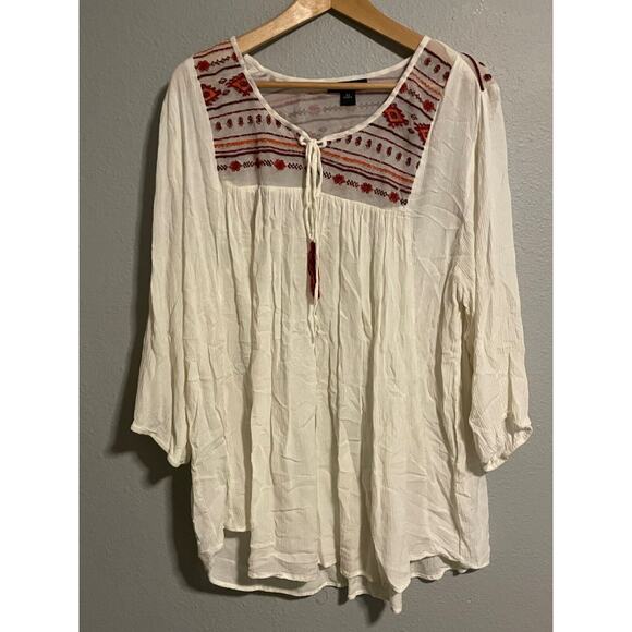 Fashion Fuse Womens Tunic 2X Cream Rayon Aztec Embroidered Relaxed Boho FLAW - Picture 1 of 8